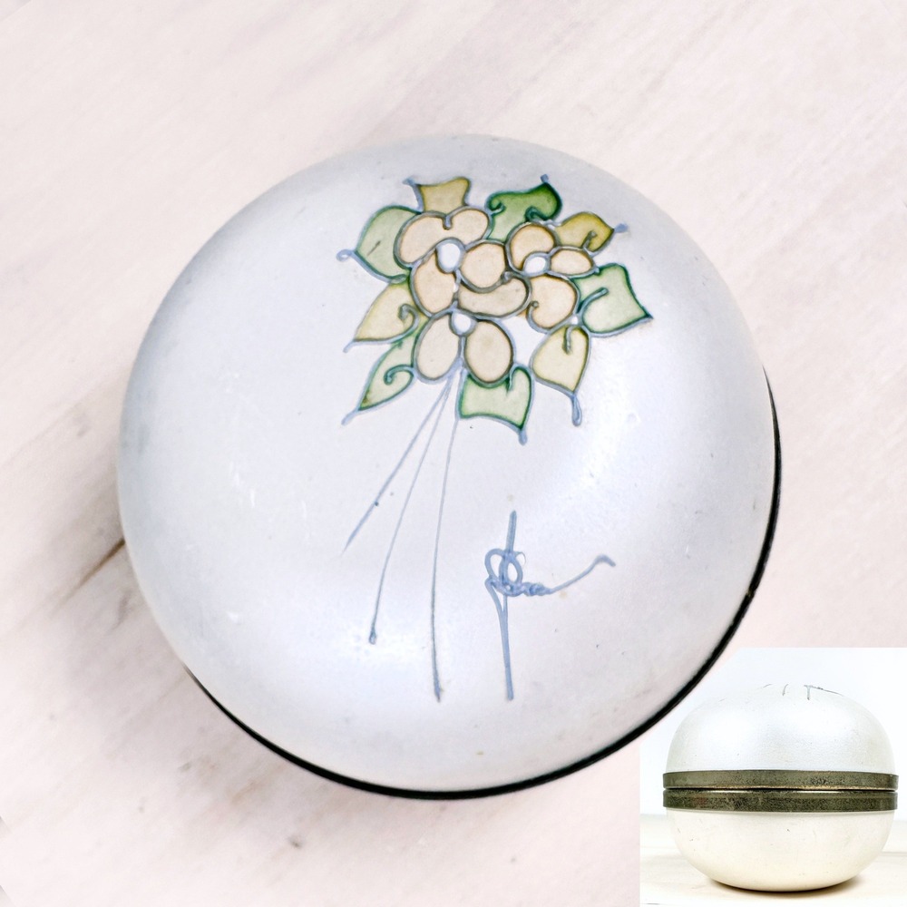 Vintage‎ Opalescent Porcelain Trinket Box Raised Floral Lid Signed Art Nouveau